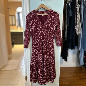 Boden Burgundy Clover Print Dress